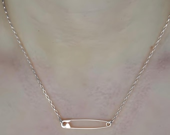 Sterling Silver Safety Pin Necklace: Edgy Minimalist Charm Jewelry