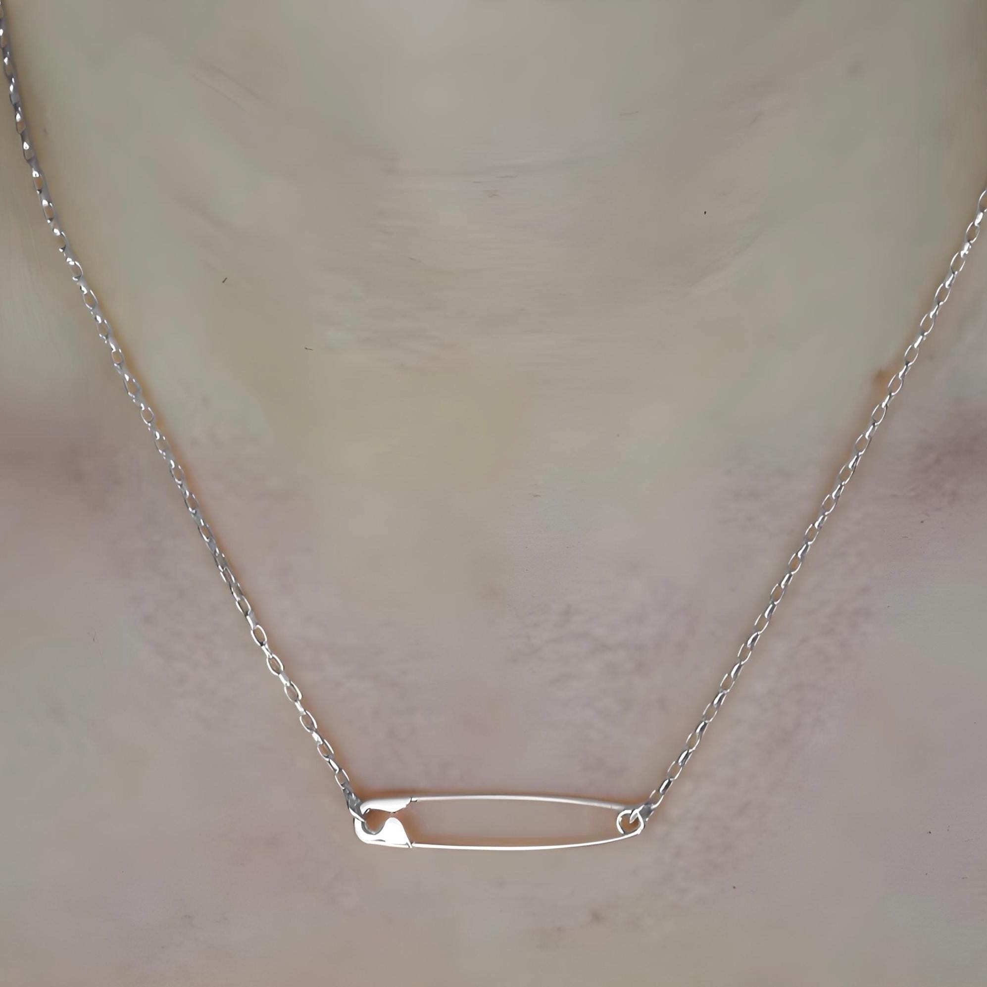 Sterling Silver Safety Pin Necklace: Edgy Minimalist Charm Jewelry