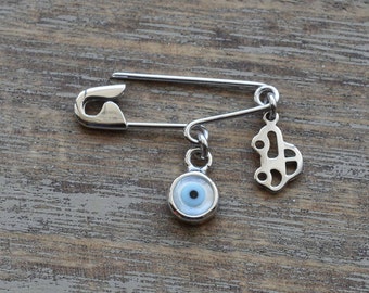 Silver Evil Eye Safety Pin Car Brooch Baby Shower Gift Baptism Birth Announcement Evil Eye Protection Children Gift Baby Gift Pin 1''