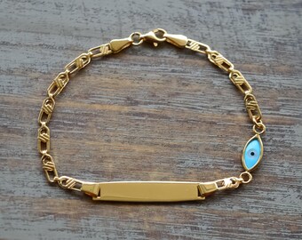 Personalized Silver Baby Name Bracelet – Nazar Protection Charm & Engraved Plate Jewellery Gold Plated