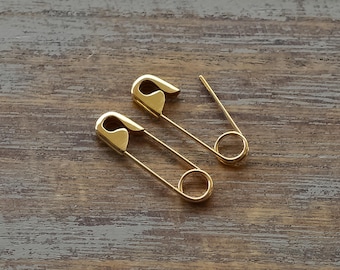 3/4'' Safety Pin Earrings Gold 14K
