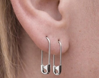 Sterling Silver Safety Pin Hoop Earrings 3/4 Inches