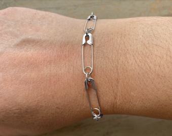 Sterling Silver Safety Pin Bracelet: Edgy Punk Goth Jewelry