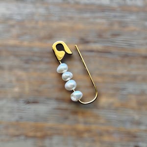 Gold Safety Pin Pearl Earring Edgy Brooch Pearl Earring Punk-Inspired Handmade Jewellery  Modern Pearl Pin Gift For Her 3/4 Inches