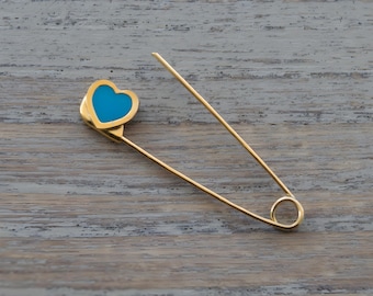 Gold Baby Safety Pin Charm Brooch Safety Pin Jewelry Baby Shower Gift Jewelry Baby Gift Safety Pin Heart Charm Brooch 9K 14K 18K