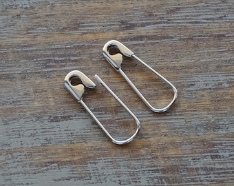 Sterling Silver Safety Pin Earrings: Punk Goth Cartilage Jewelry 3/4 inches