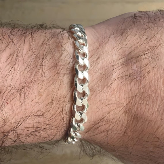 Silver Cuban Link Curb Chain Miami Men's Bracelet Solid