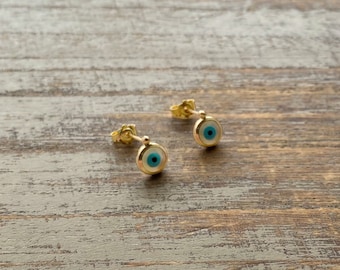 Gold evil eye stud minimalist earrings, gold evil eye studs , gold protection earrings, gold stud earrings , gift for her