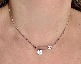 Personalized Sterling Silver Safety Pin Initial Necklace