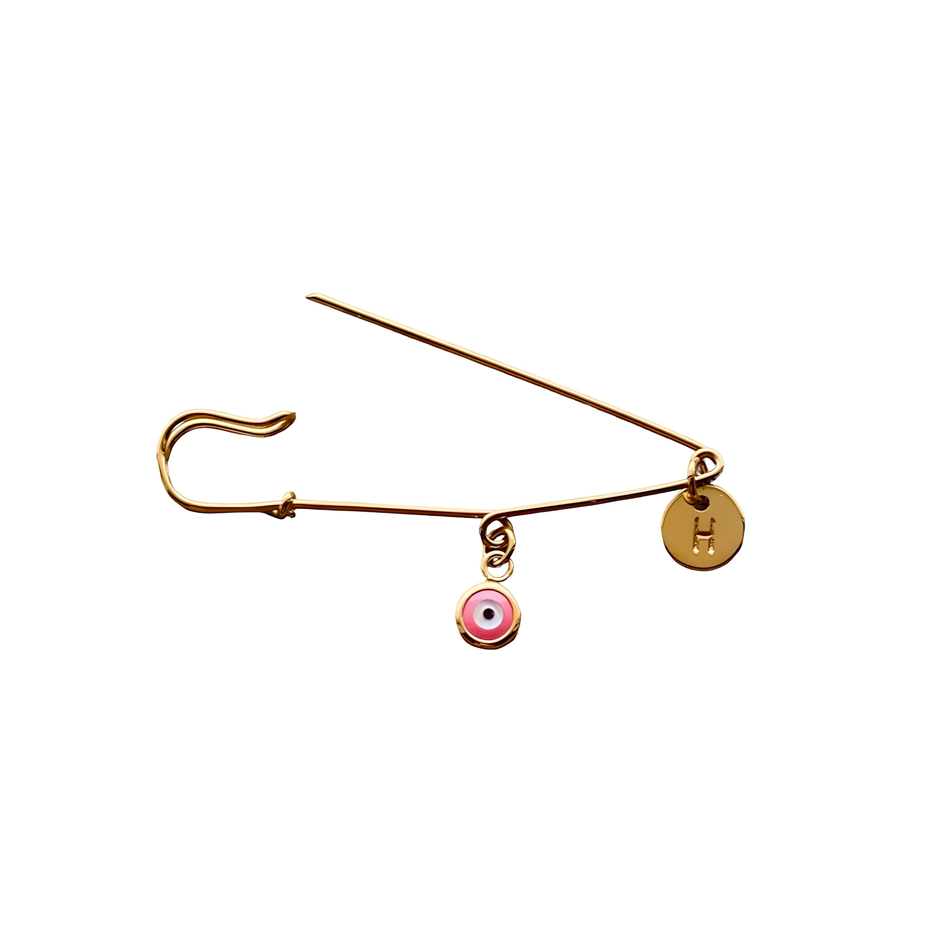 Personalised Gold Evil Eye Safety Pin Wire Industrial Baby Brooch 2 ...