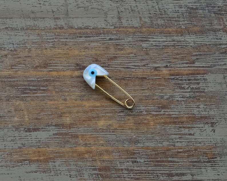34/'/' Gold Safety Pin Evil Eye Small Earring 14K