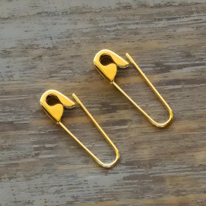 3/4 Inch Gold Safety Pin Punk Hoop Earrings Jewelry Gift Present Safety Pin Unisex Earrings Second Hole Piercing Earrings 9K 14K 18K