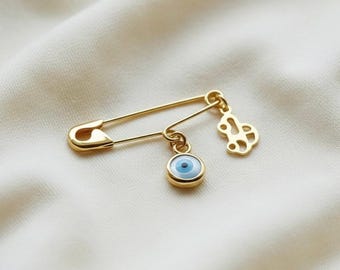 Silver Evil Eye Safety Pin: Car Charm Brooch For Boy – Greek Protection Talisman Jewelry