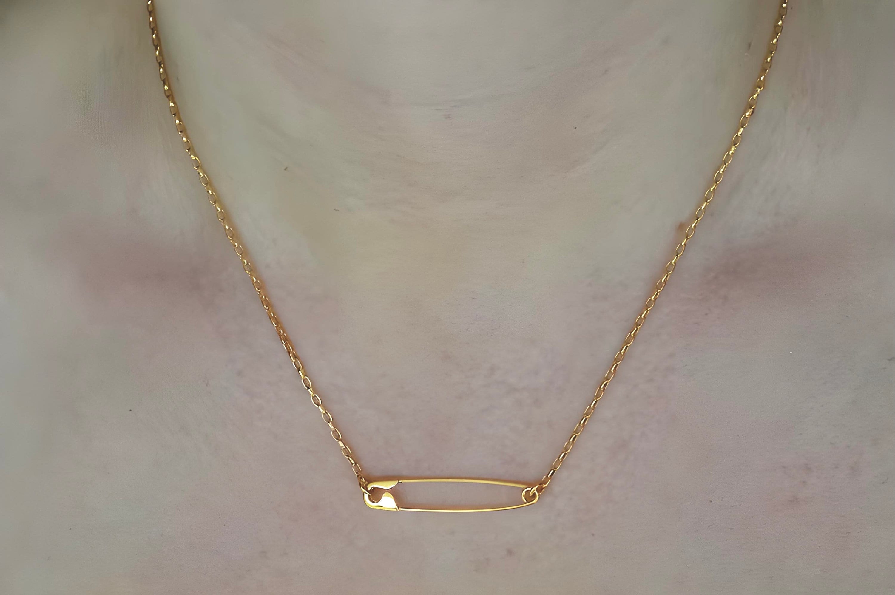 Silver Safety Pin Necklace: Edgy Minimalist Charm Jewelry Gold Plated
