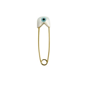 Evil Eye Gold Baby Safety Pin: Protection Brooch Baptism Baby Shower Jewellery 1.25 inches