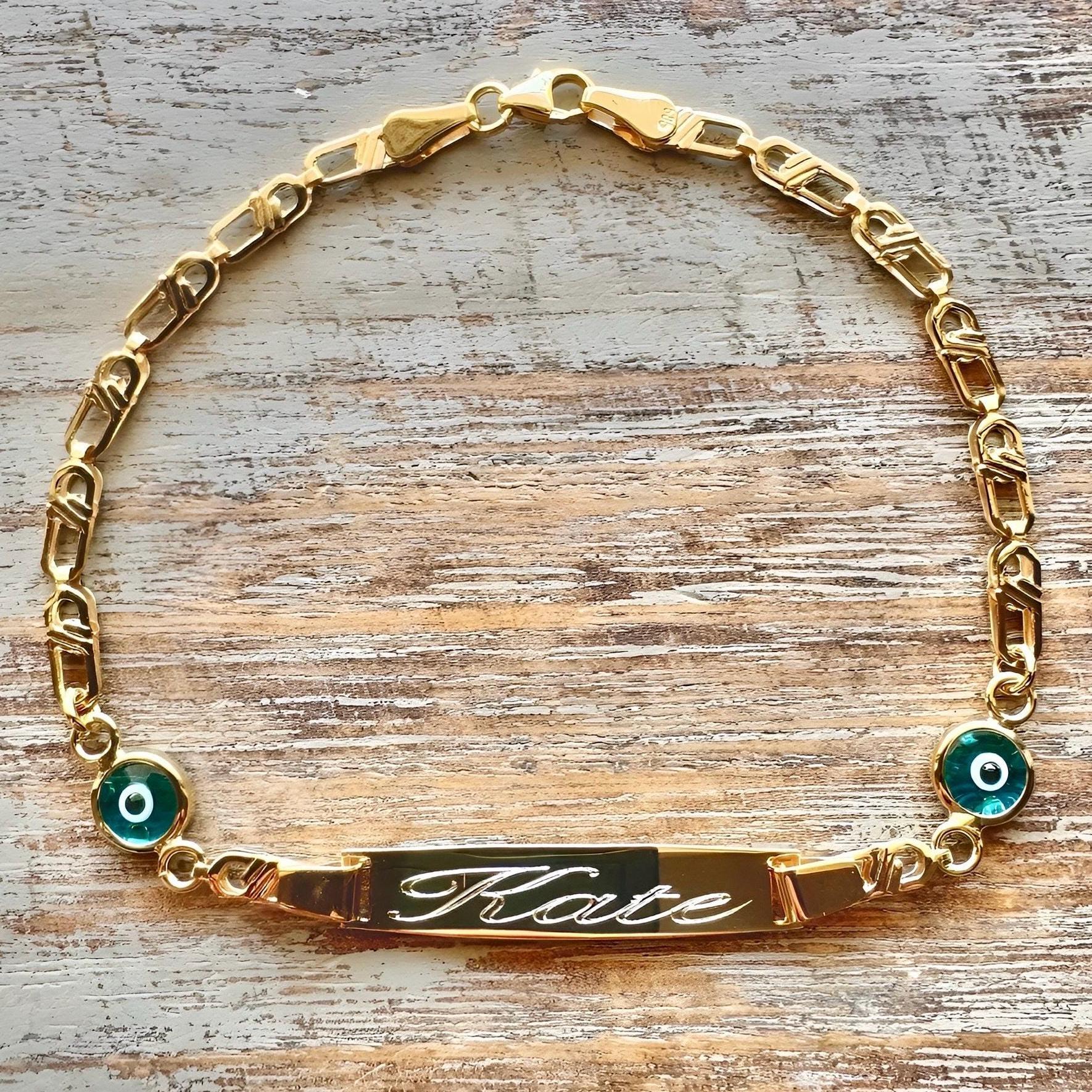 Personalized Baby Name Gold Bracelet - Nazar Protection Charms &…