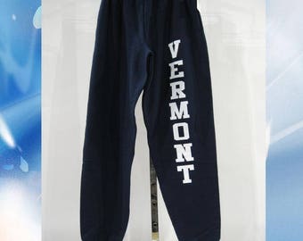 Vermont Sweatpants // 10oz // White Vermont on Navy Blue Sweatpants //  Vermont clothing // 802 clothing // 802 store // Lovermont