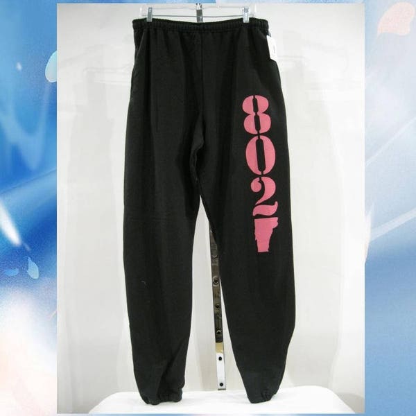 Vermont Sweatpants 10oz // Elastic at Ankles // 802 // Pink 802 on Black Sweatpants // Vermont Sweatpants // Vermont clothing //