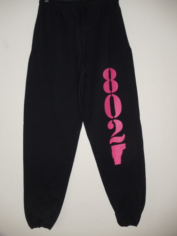 Vermont Sweatpants 10oz // Elastic at Ankles // 802 // Pink 802 on Black  Sweatpants // Vermont Sweatpants // Vermont clothing //