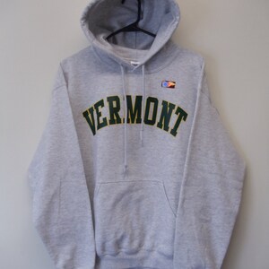 Vermont Hooded Sweatshirt on  Light Gray Hoodie - Forest Green & Gold Arch - UVM University of Vermont  Burlington Hoodie Vermont Sweatshirt