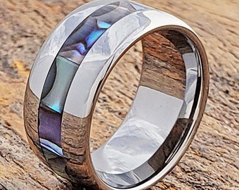 Blue tungsten ring, green tungsten ring, inlay ring, men's tungsten ring, tungsten ring, men's gift, men's wedding ring, dome tungsten ring