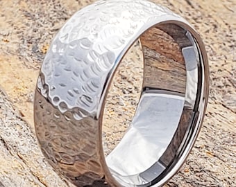 Anillo de tungsteno martillado, alianza de boda para hombre, personalizado