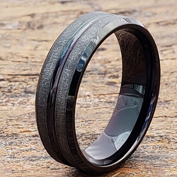 Matte Black Tungsten Ring, Flat Wedding Band, 7mm