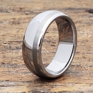 Brushed Tungsten Ring, 8mm Offset Inlay, Men's Wedding Band