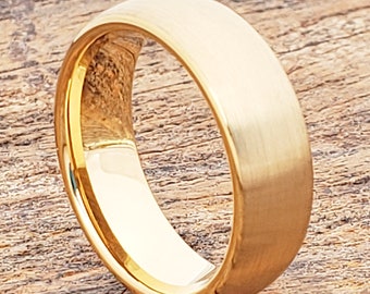 Tungsten ring, men's wedding band, gold tungsten ring, dome gold ring, simple gold band, mens gift, mens engagement band, rings for men