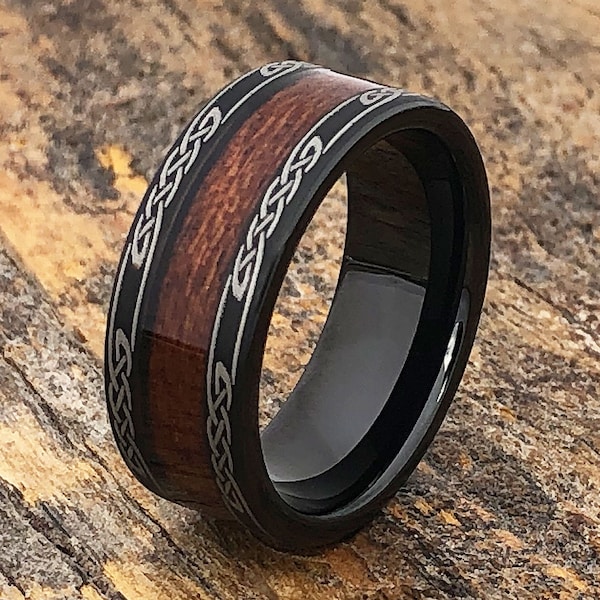 Black tungsten ring, matte black ring, men's promise ring, black wedding band, celtic ring, celtic wedding band, tungsten wedding, men rings