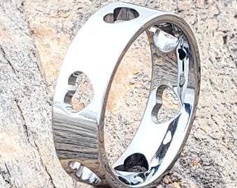 Anillo de tungsteno con corazón tallado, alianza pulida, 7 mm