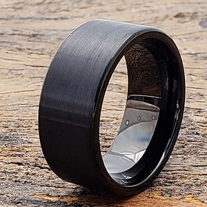 Tungsten ring, black tungsten ring, flat wedding band, matte black ring, matte wedding ring, mens tungsten ring, black tungsten wedding band image 1