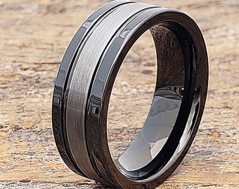 Black Wedding Band Men's Engagement Band Tungsten Ring | Etsy