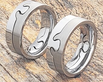 Puzzle Ring Tungsten Wedding Band Womens Wedding Band Mens Etsy