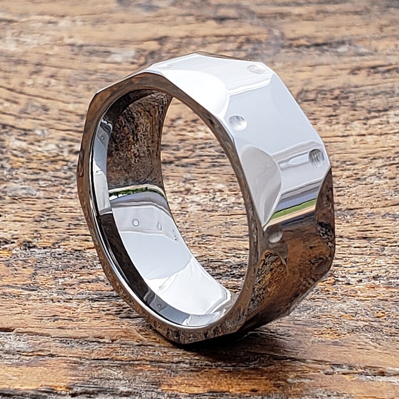 Polished Carved Wedding Band Gift for Dad Unique Silver Ring Silver Wedding Band Rings for Men Silver Wedding Ring Unique Mens Ring