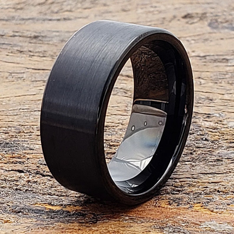 Tungsten ring, black tungsten ring, flat wedding band, matte black ring, matte wedding ring, mens tungsten ring, black tungsten wedding band image 1
