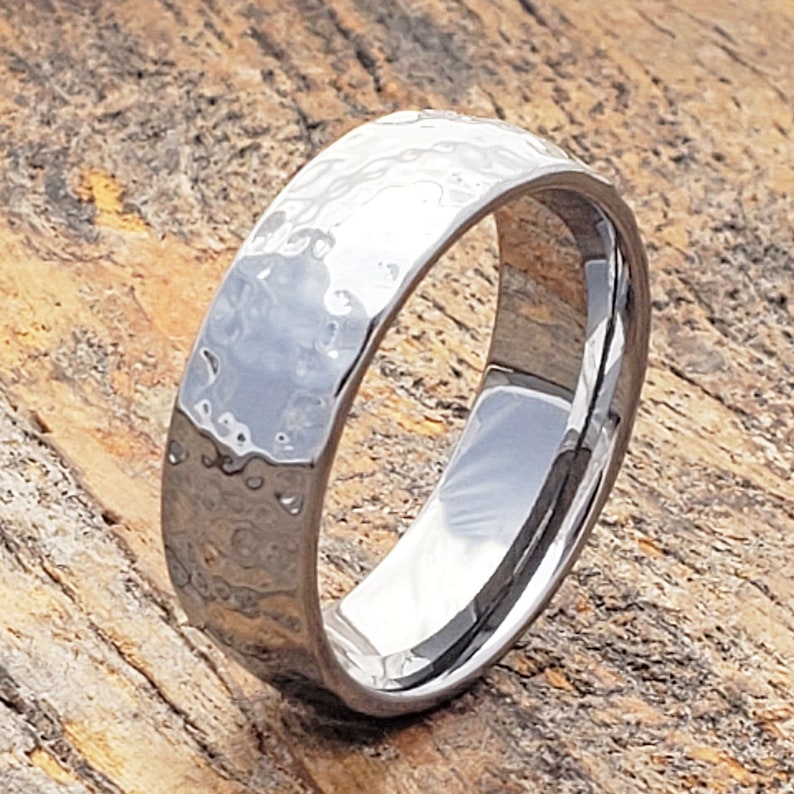 Hammered Silver Ring Men's Tungsten Ring Tungsten Etsy
