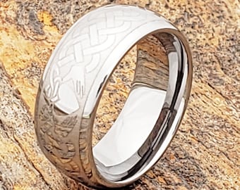 Tungsten ring, mens wedding band, mens promise ring, mens wedding ring, celtic claddagh ring, men celtic ring, celtic ring, celtic knot ring