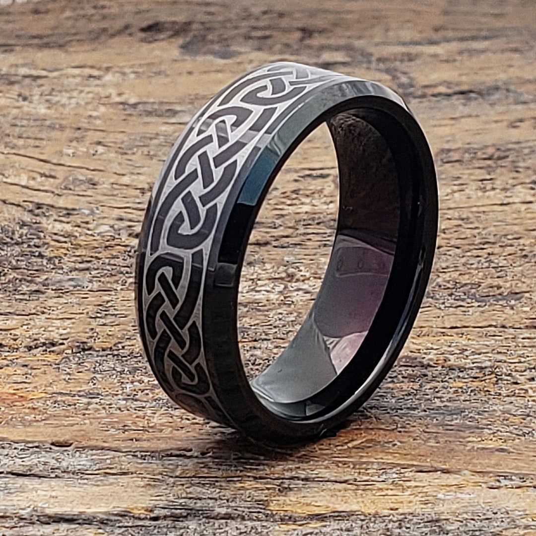 Black Tungsten Ring Celtic Wedding Band Celtic Irish Wedding Etsy
