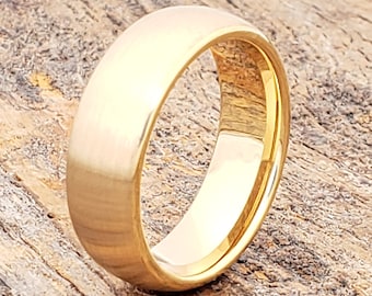 Gebürsteter Gold Wolfram Ring, 8 mm Kuppel Ehering