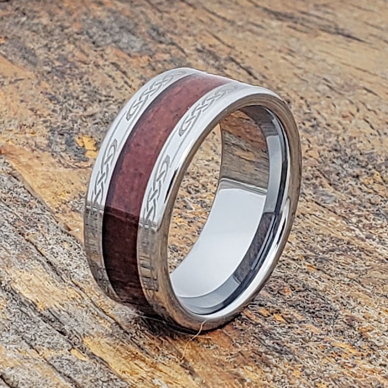 Men Tungsten Wood Ring Wood Engagement Band Celtic Wedding Etsy
