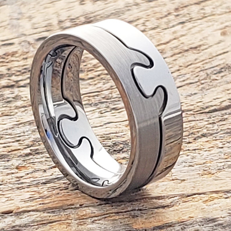 Puzzle Ring Tungsten Wedding Band Womens Wedding Band Mens | Etsy