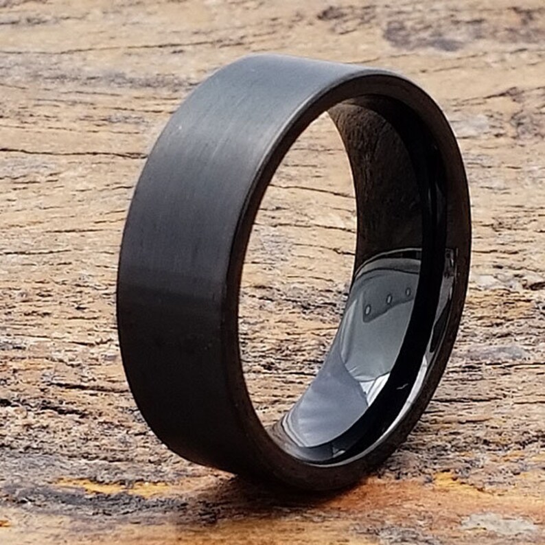 Tungsten ring, black tungsten ring, flat wedding band, matte black ring, matte wedding ring, mens tungsten ring, black tungsten wedding band image 6