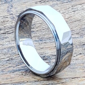 Faceted Tungsten Wedding Band, Asymmetrical Geometric Ring