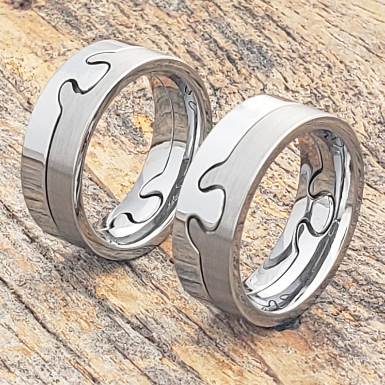 Puzzle Ring Tungsten Wedding Band Womens Wedding Band Mens | Etsy