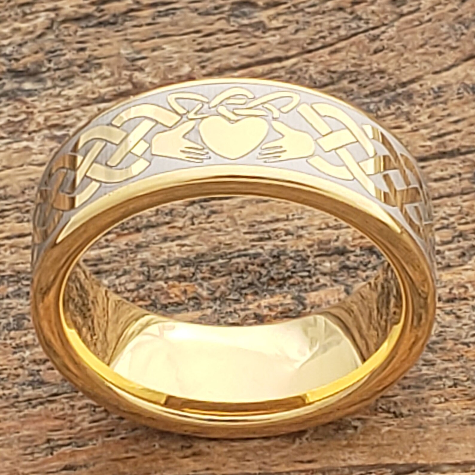 Gold Claddagh Ring Mens Wedding Band Claddagh Wedding Rings Etsy
