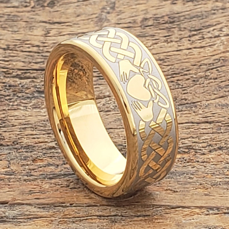Gold Claddagh Ring Mens Wedding Band Claddagh Wedding Rings Etsy