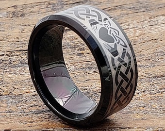 Tungsten ring, mens wedding band, black tungsten ring, mens promise ring, mens celtic ring, mens engagement band, mens simple wedding band