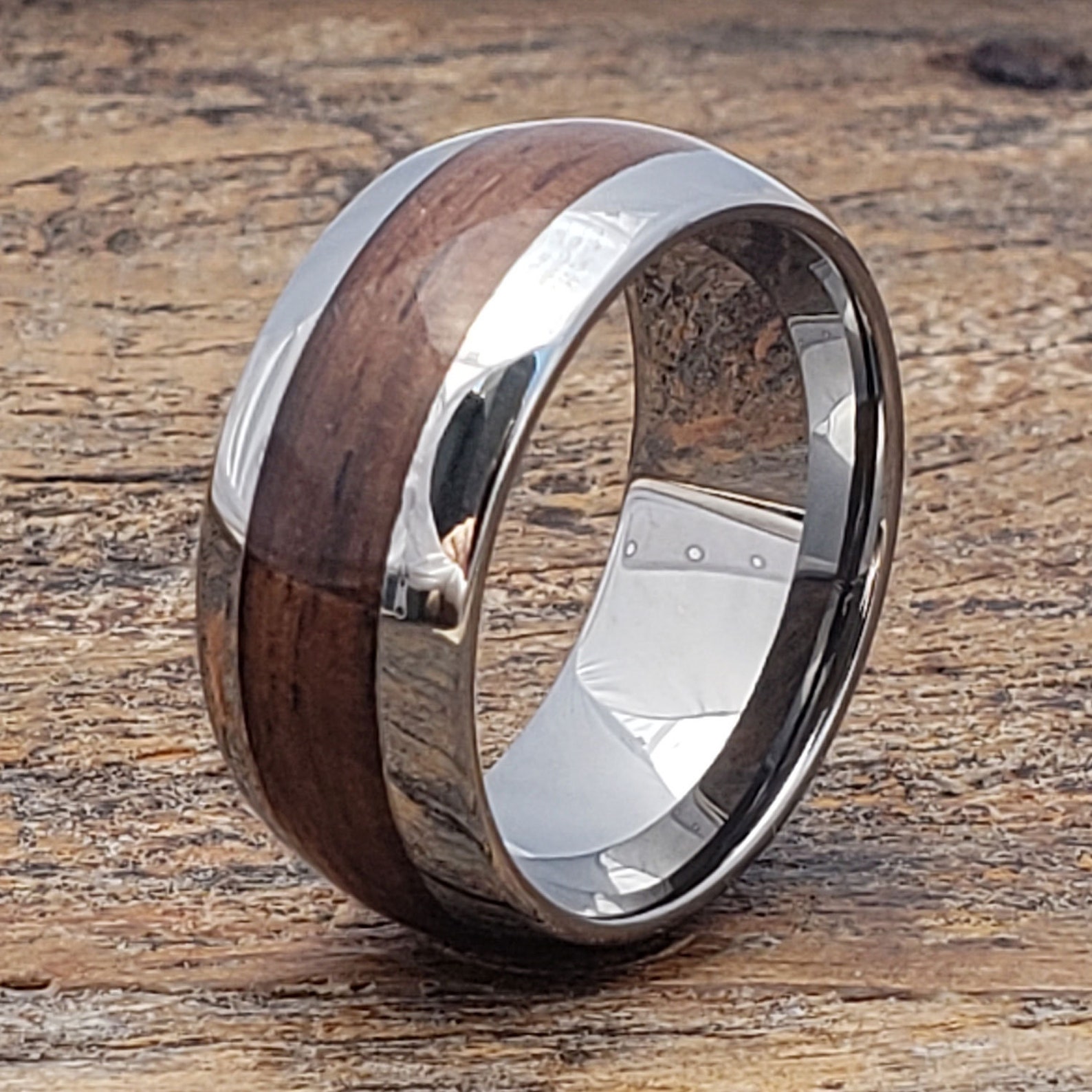 Wooden Ring Wood Inlay Tungsten Ring Wood Engagement Band Etsy