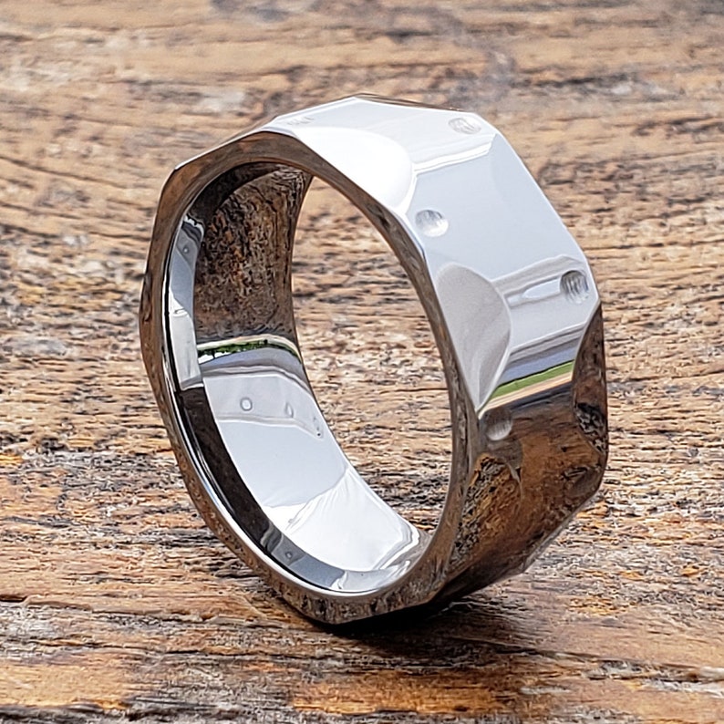 Polished Carved Wedding Band Gift for Dad Unique Silver Ring Silver Wedding Band Rings for Men Silver Wedding Ring Unique Mens Ring